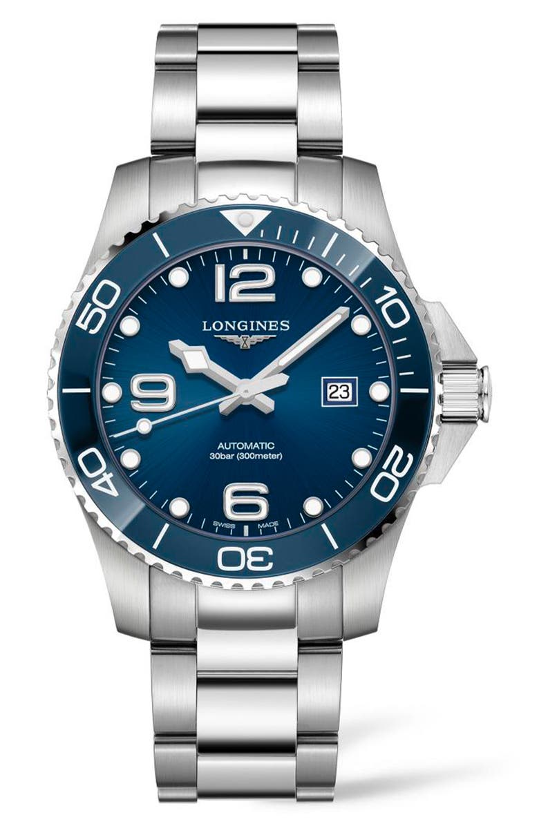 Longines HydroConquest Automatic Bracelet Watch, 43mm, Main, color, Silver/ Blue/ Silver