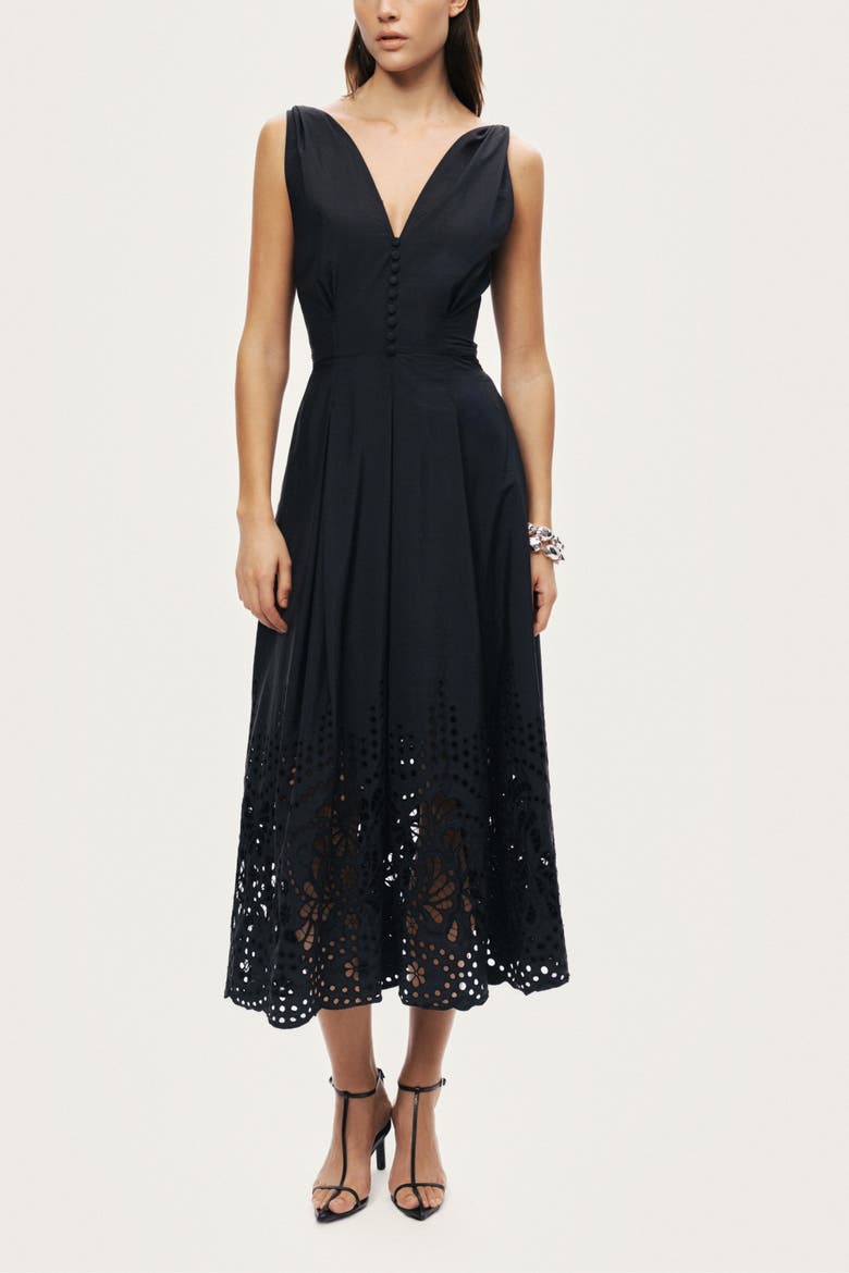 Sleeveless Embroidered Midi Dress, Alternate, color, Black