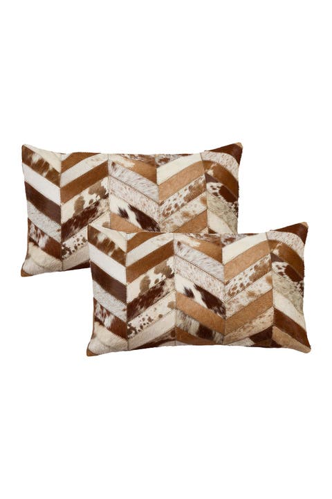Torino Chevron Genuine Cowhide Pillow - 12"x20" - Brown/Natural - Pack of 2