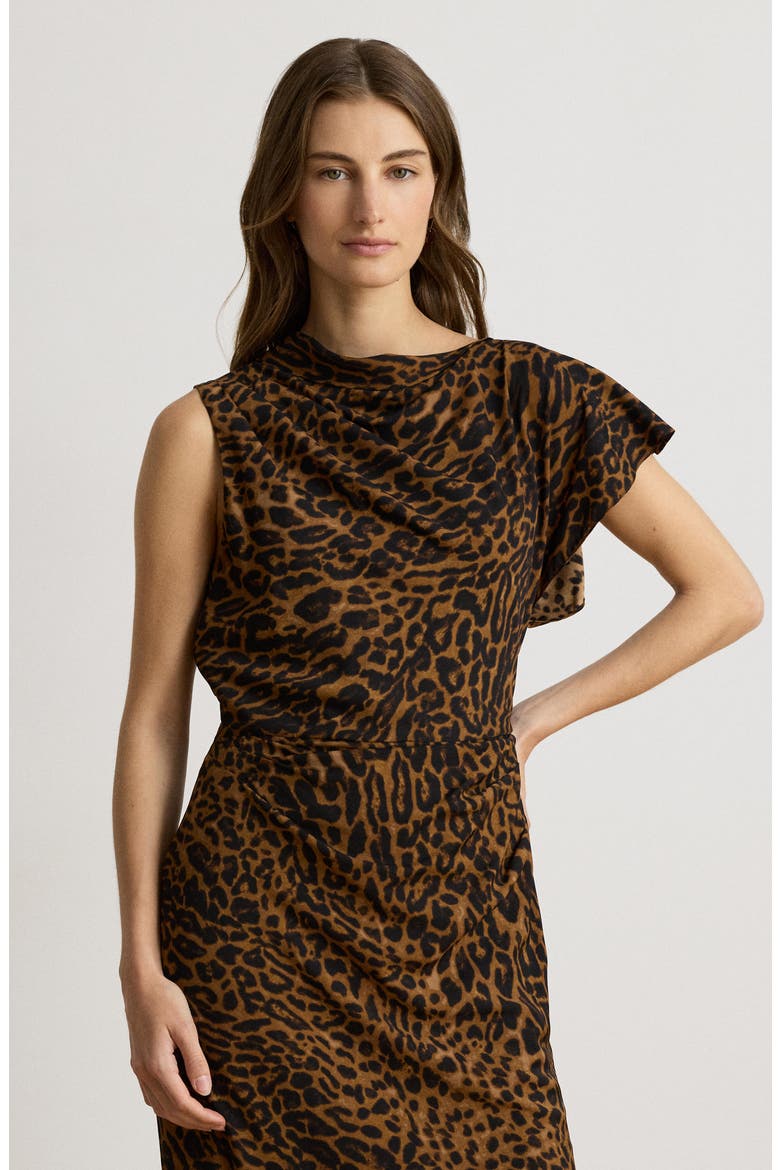 Ocelot Print Crêpe de Chine Midi Dress, Alternate, color, BEIGE