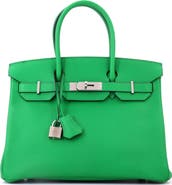 Pre-Owned Hermes Birkin Handbag Green Epsom with Palladium Hardware 30