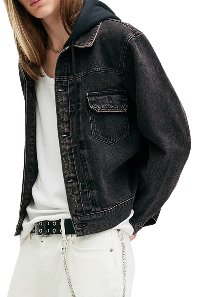 Spirit Denim Jacket with Removable Jersey Hood, Alternate, color, BLACK