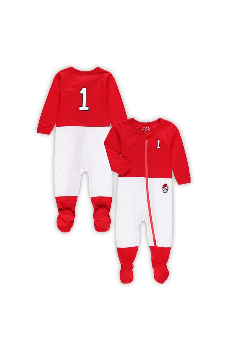Wes & Willy Infant Wes & Willy Red Georgia Bulldogs Football Uniform Full-Zip Footed Jumper, Main, color,