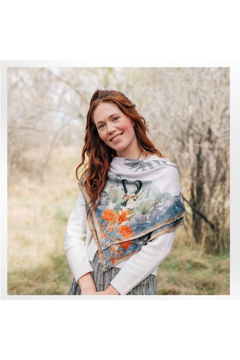 100% Silk Scarf San Luis - Landscape Wildlife Floral, Alternate, color, 35 x 35"