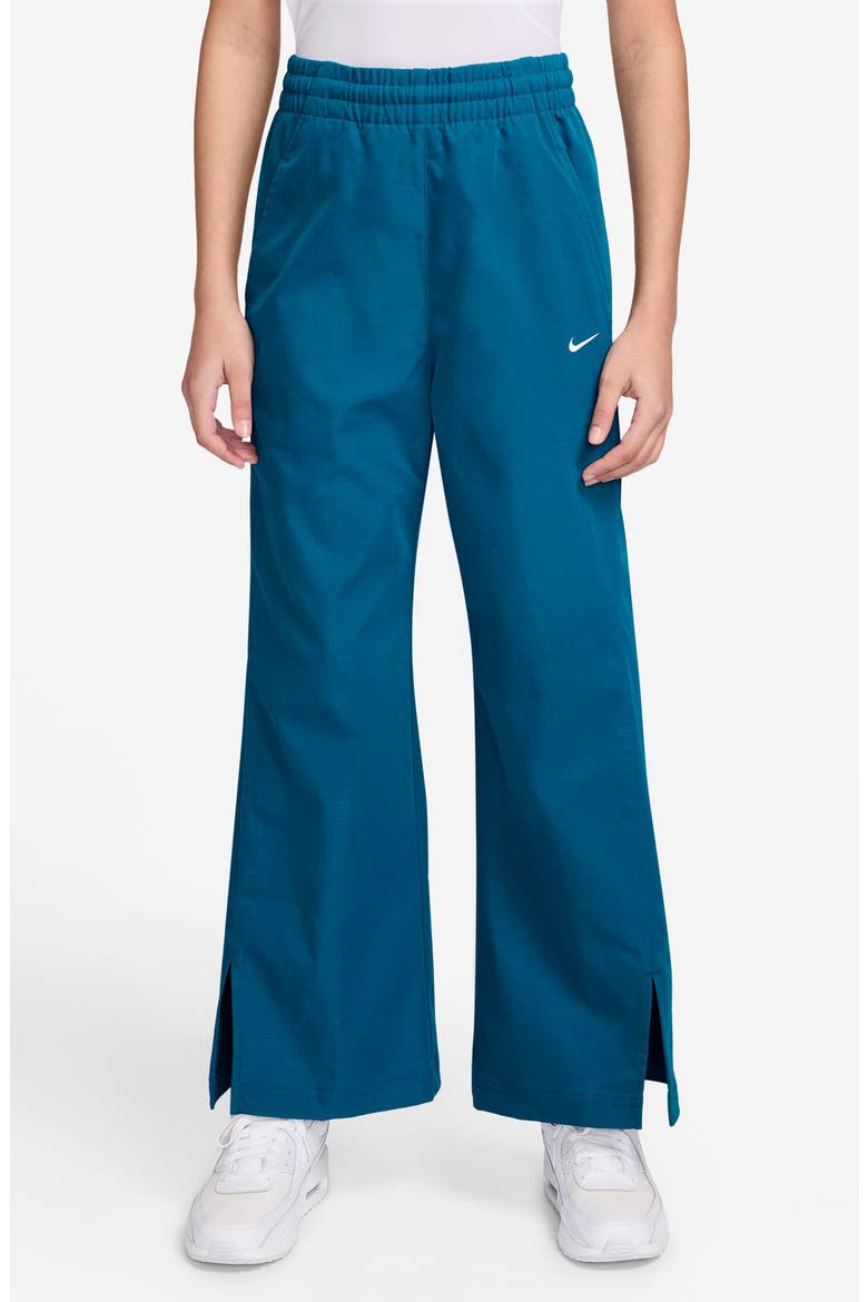 Kids' Woven Wide Leg Pants, Main, color, 301 GREEN ABYSS/WHITE