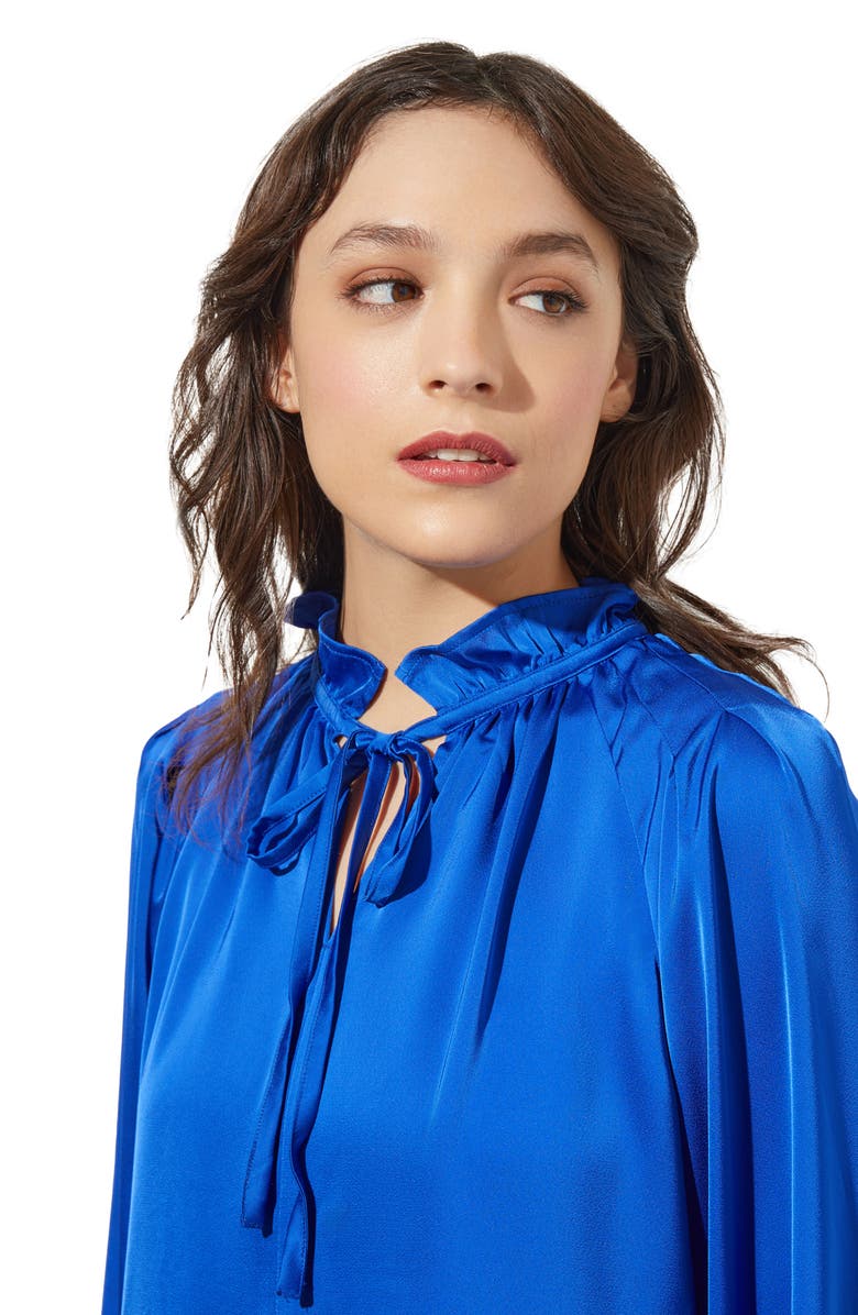 Ming Wang Ruffle Trim Crepe Blouse, Alternate, color,