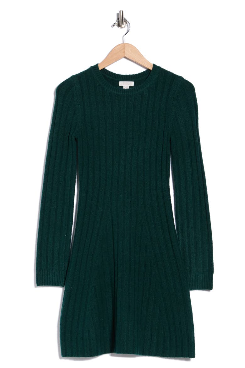 Long Sleeve Rib Knit Minidress, Alternate, color, GREEN PONDEROSA