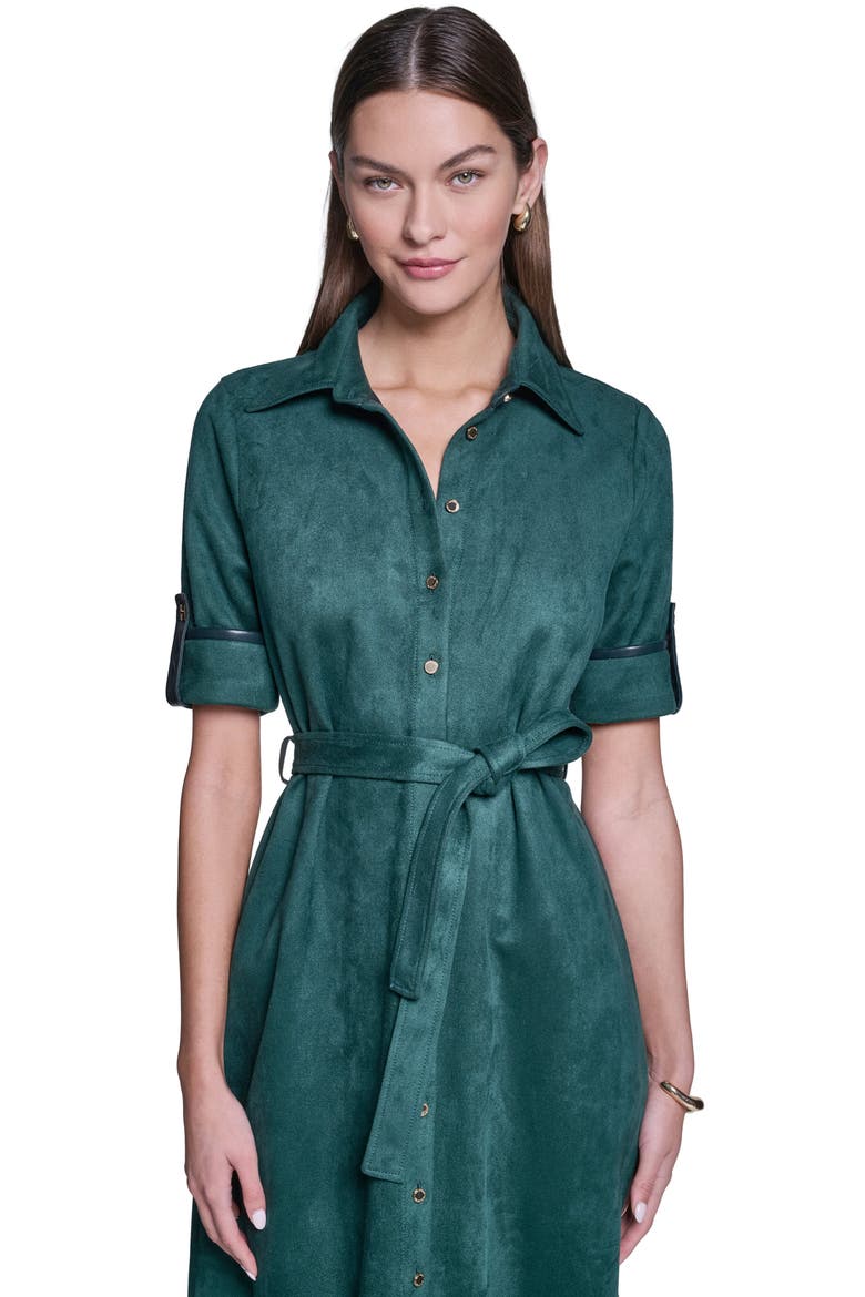 Short Sleeve Suede Midi Shirt Dress, Alternate, color, Deep Harbor