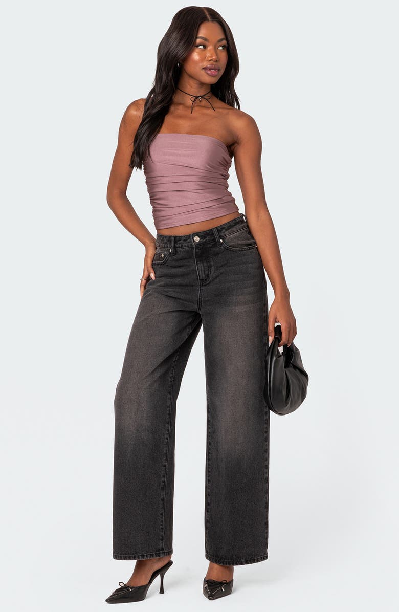 EDIKTED Maxeen Shiny Ruched Tube Top, Alternate, color, Mauve