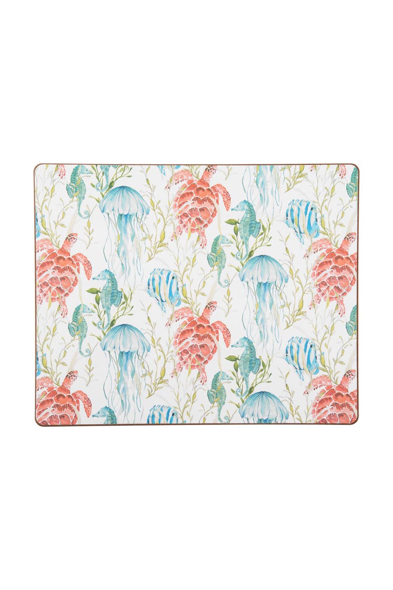 Paradise Sound Placemats, Set of 6 Coastal Ocean Beach Nautical, 13" x 16", Main, color, Blue