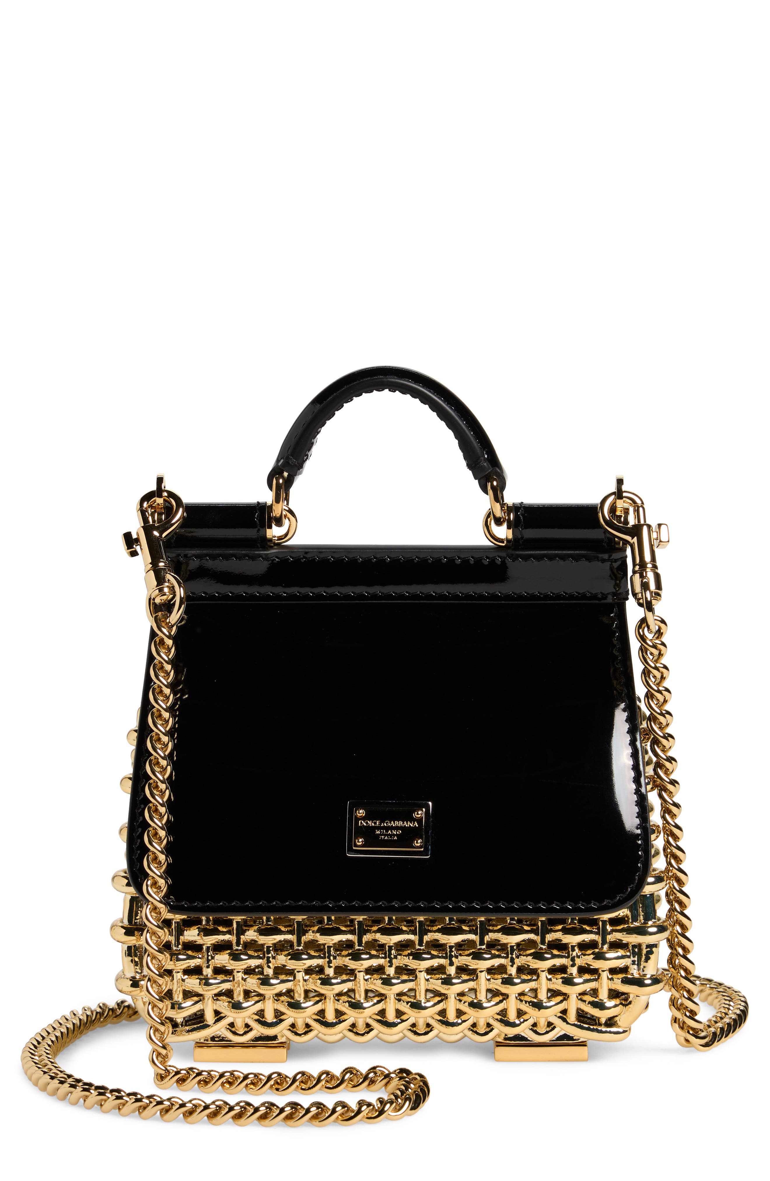 Dolce&Gabbana Mini Sicily Box Cage Shoulder Bag, Main, color, 87530 Gold/ Black