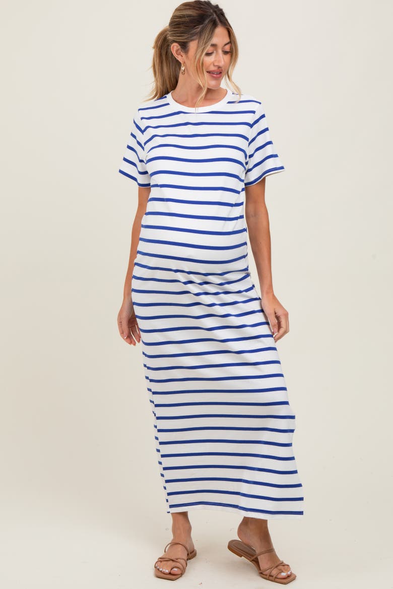 Striped Side Slit Maxi Dress, Main, color, Royal Blue