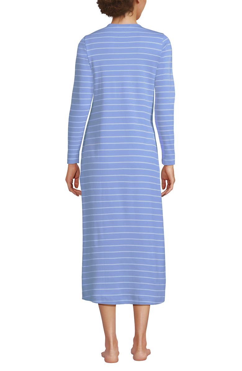 Lands' End Cotton Long Sleeve Midcalf Nightgown, Alternate, color, White/Clear Blue Sky Stripe