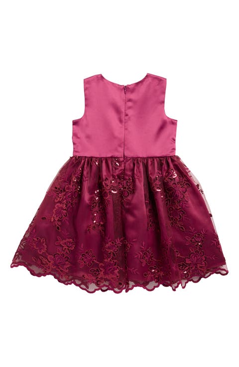 Kids' Scalloped Hem Embroidered Party Dress