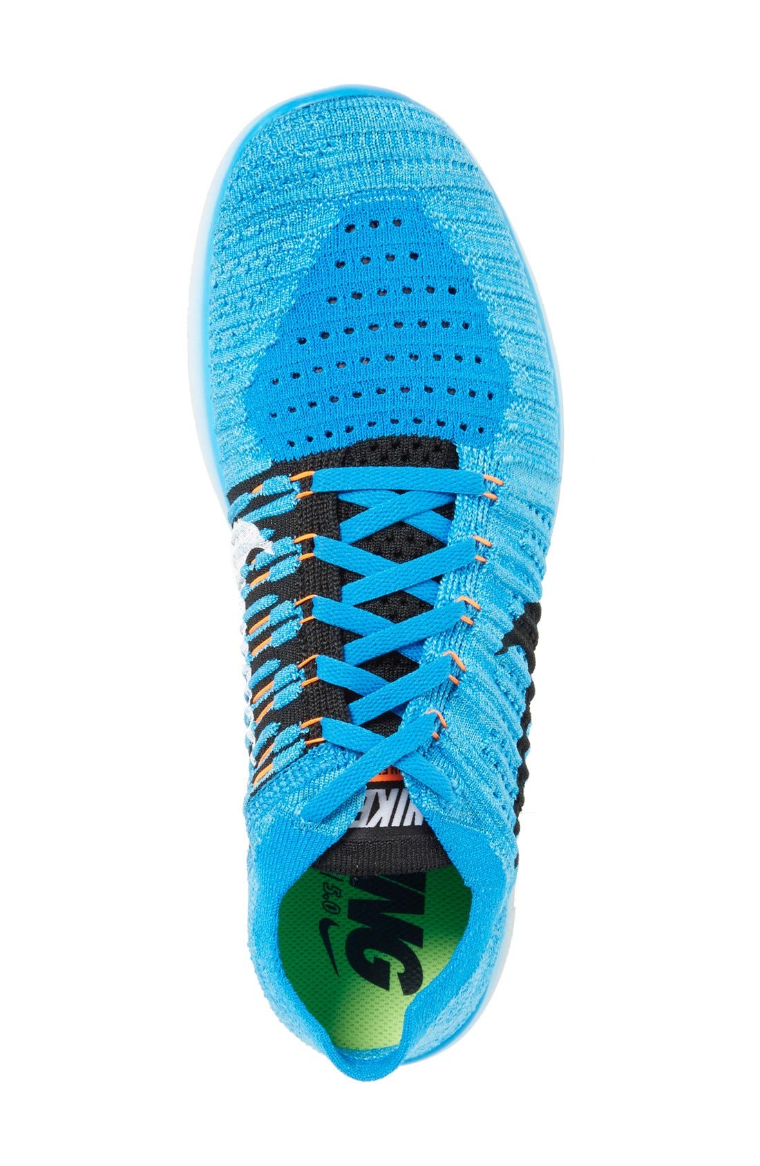 'Free Run Flyknit' Running Shoe, Alternate, color, PHOTO BLUE/ BLACK/ ORANGE
