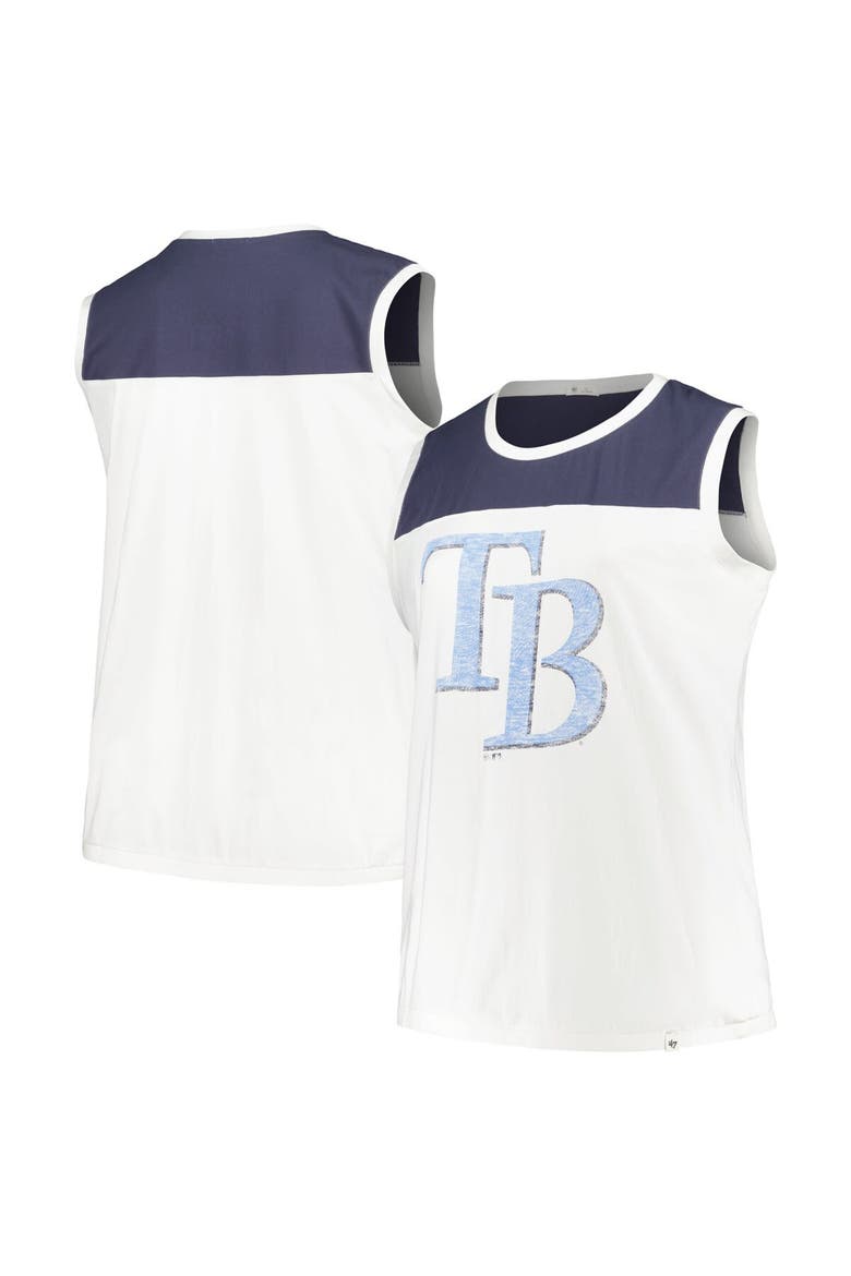 Women's '47 White/Navy Tampa Bay Rays Plus Size Waist Length Muscle Tank Top, Main, color, White