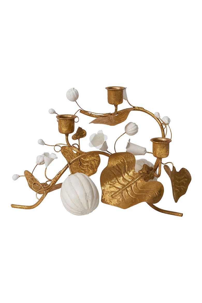 Forest Walk Pumpkin Vine Triple Candleholder, Main, color, GOLD