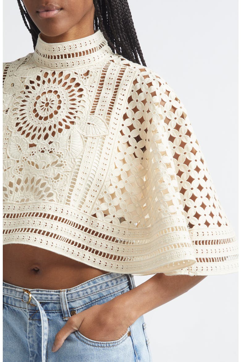 Indra Crop Embroidered Cotton Eyelet Cape, Alternate, color, TEA