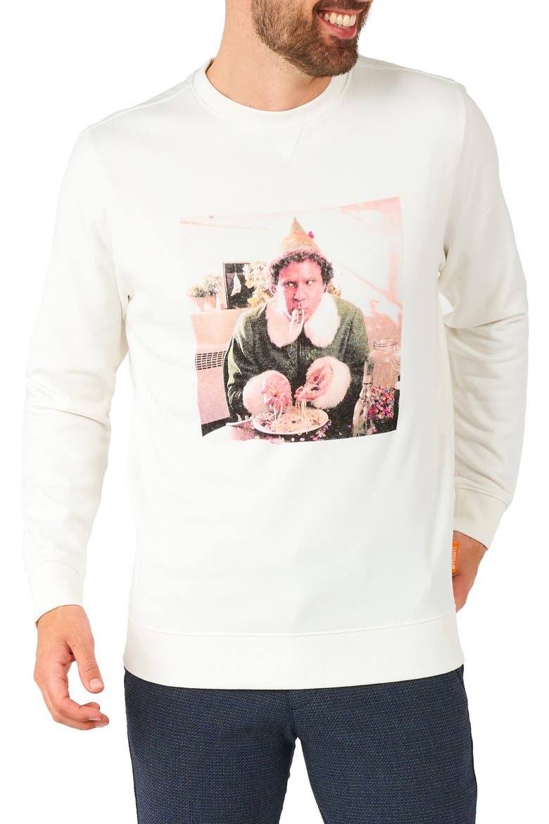 Elf Buddy's Dinner Graphic Sweatshirt, Main, color, GREY