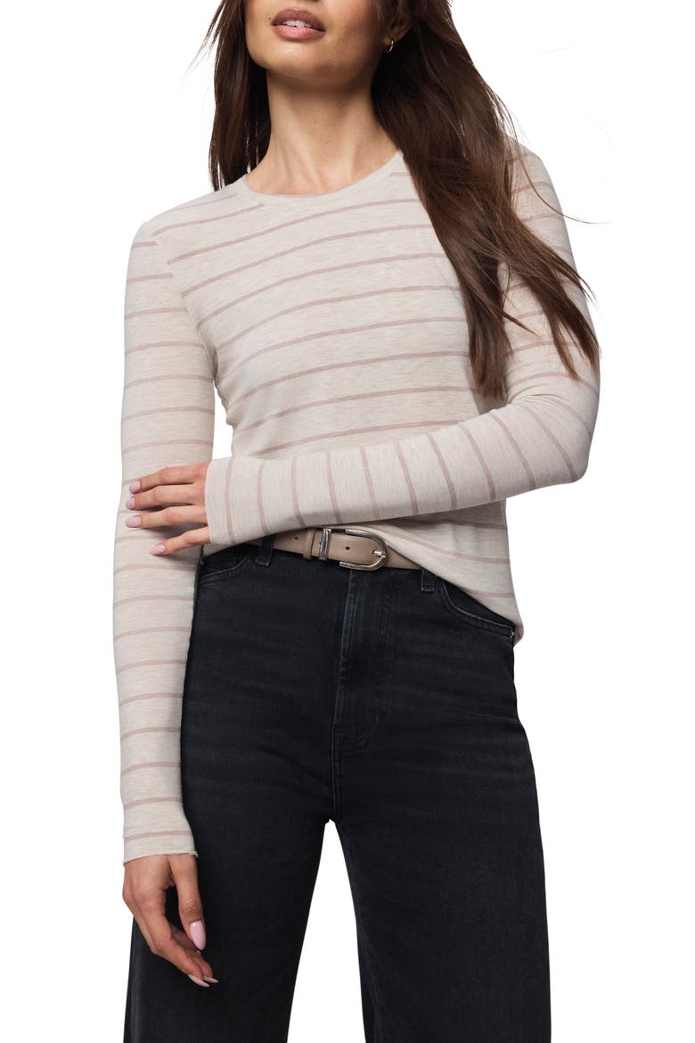 Stripe Long Sleeve Tee, Main, color, PALE OAK/ CEDAR BROWN