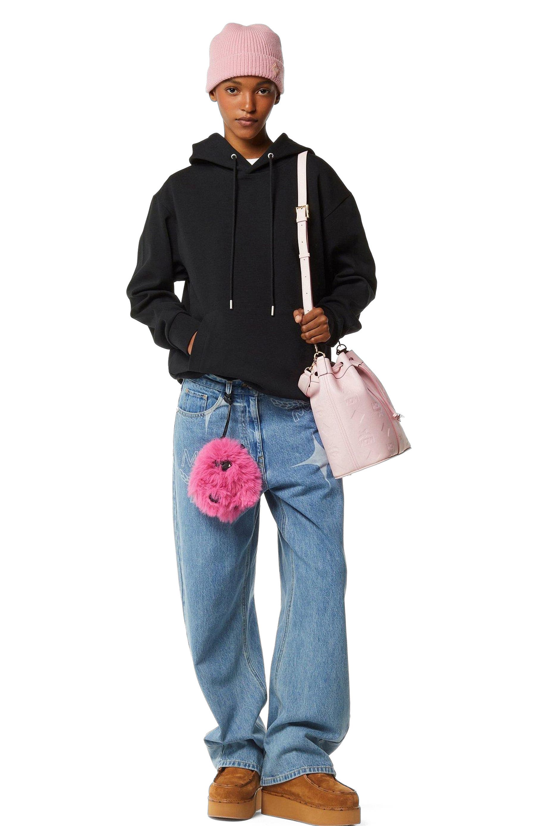 MCM Medium Dessau Drawstring Bag in Maxi Monogram Leather, Alternate, color, Lotus Pink