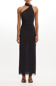 Significant Other Avni Asymmetric Halter Neck Mesh Gown