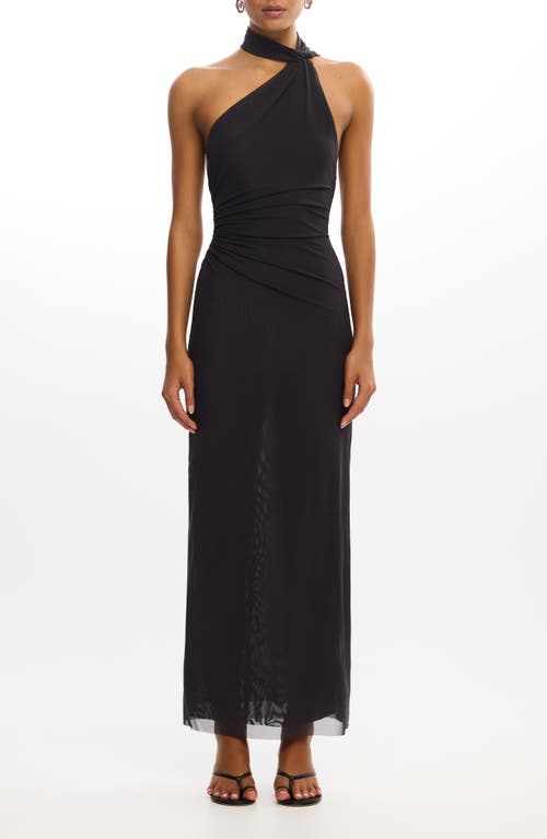 Significant Other Avni Asymmetric Halter Neck Mesh Gown In Black