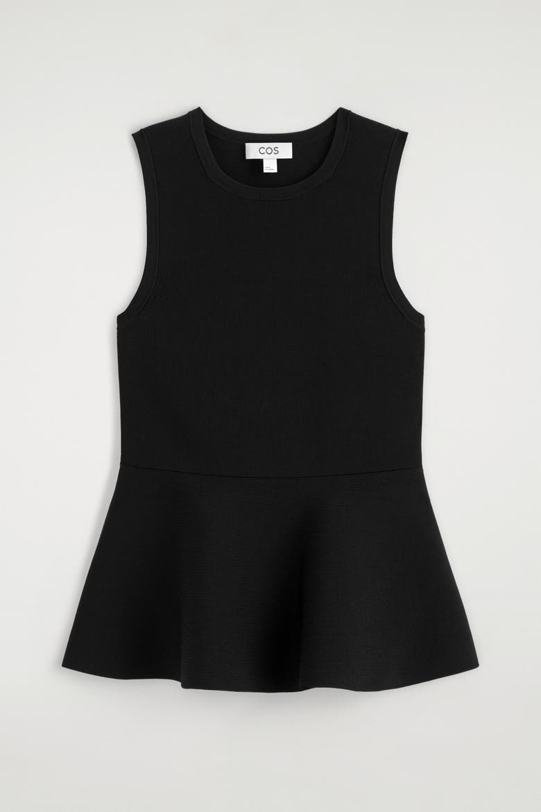 Knitted Peplum Top, Alternate, color, BLACK