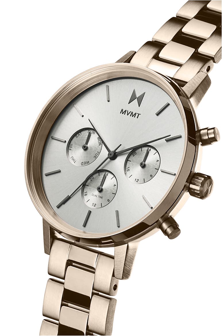MVMT Nova Chronograph Bracelet Watch, 38mm, Alternate, color, BEIGE GLD/LT GREY/BEIGE GLD