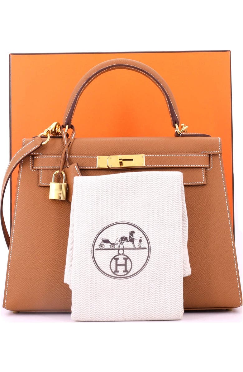 Pre-Owned Hermes Kelly Handbag Brown Epsom with Gold Hardware 28, Alternate, color,