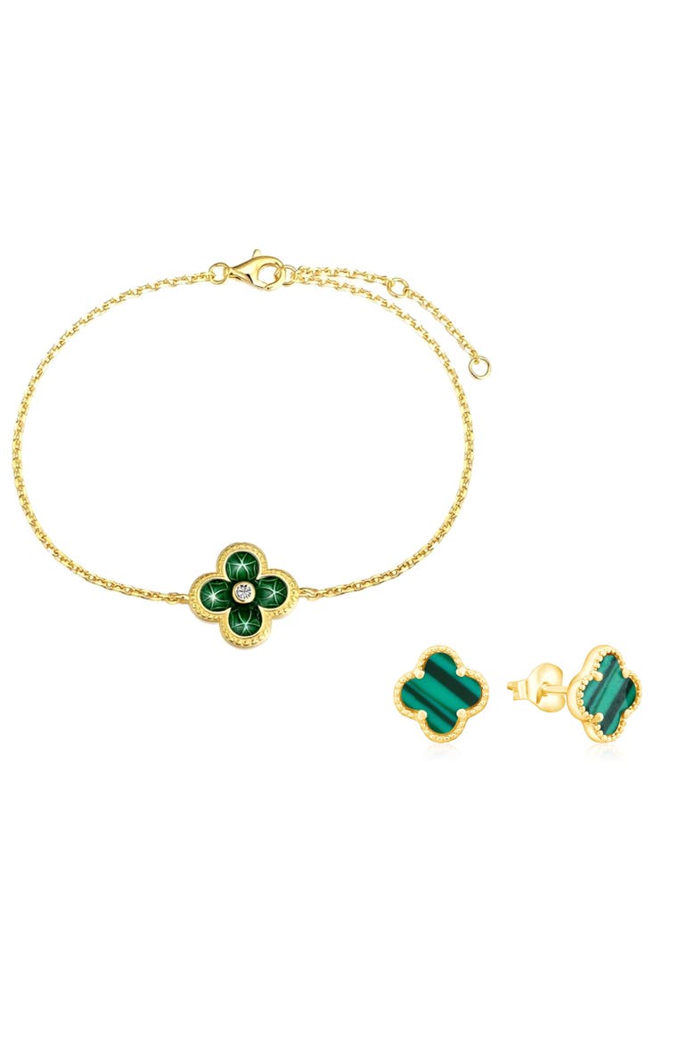 Green Clover Bracelet And Earrings Set, Main, color, Green