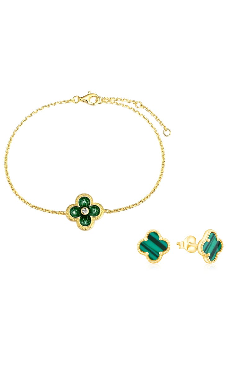 Donatello Gian Green Clover Bracelet And Earrings Set, Main, color, 