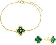 Donatello Gian Green Clover Bracelet And Earrings Set
