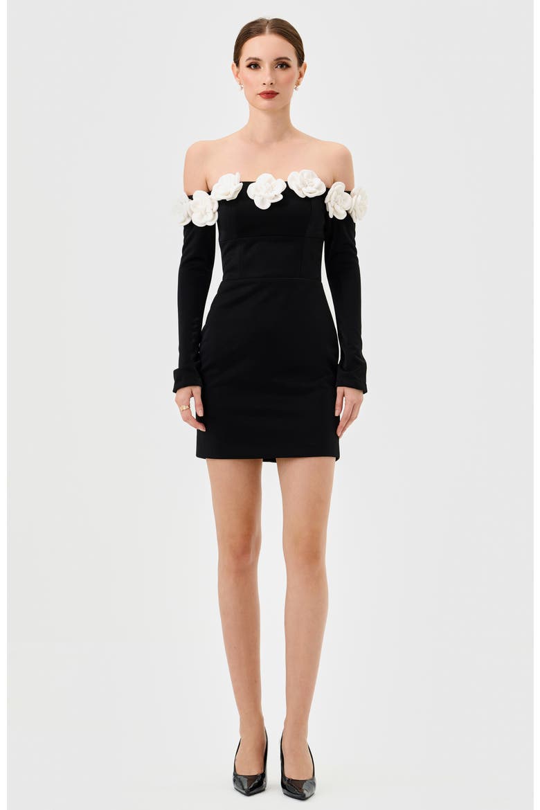 Danna Long Sleeve Mini, Main, color, BLACK/WHITE FLOWER