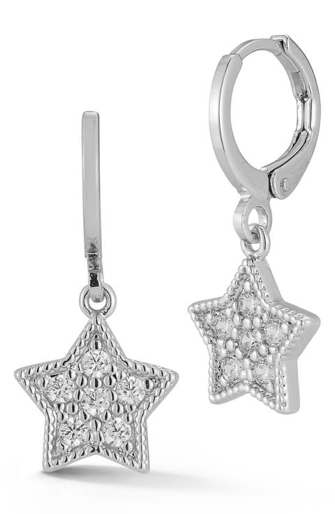 Cubic Zirconia Drop Huggie Hoop Earrings