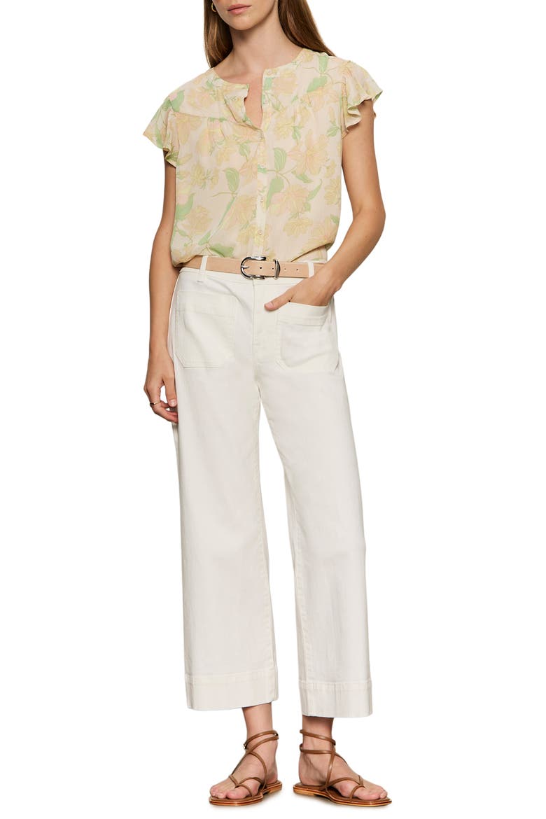 Free Spirited Floral Flutter Sleeve Button-Up Shirt, Alternate, color, GENTLE LILY YELLOW