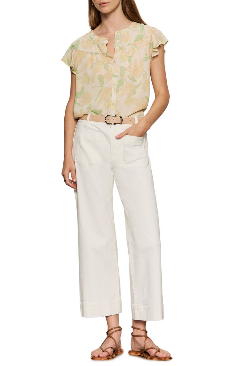 Sanctuary Free Spirited Floral Flutter Sleeve Button-Up Shirt, Alternate, color, Gentle Lily Yellow