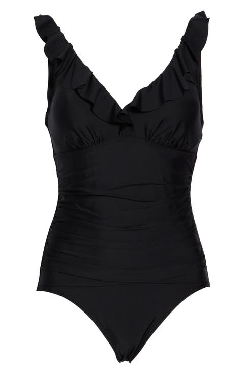 Ruffle V-Neck One-Piece Swimsuit