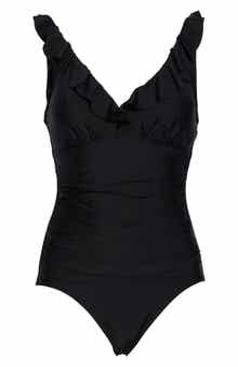 DKNY Ruffle V-Neck One-Piece Swimsuit