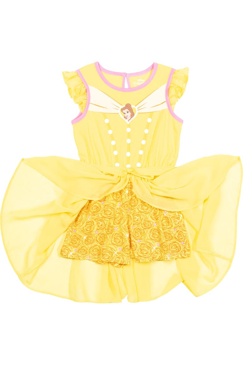 Princess Skirt Overlay Romper, Alternate, color, Belle Yellow Pink