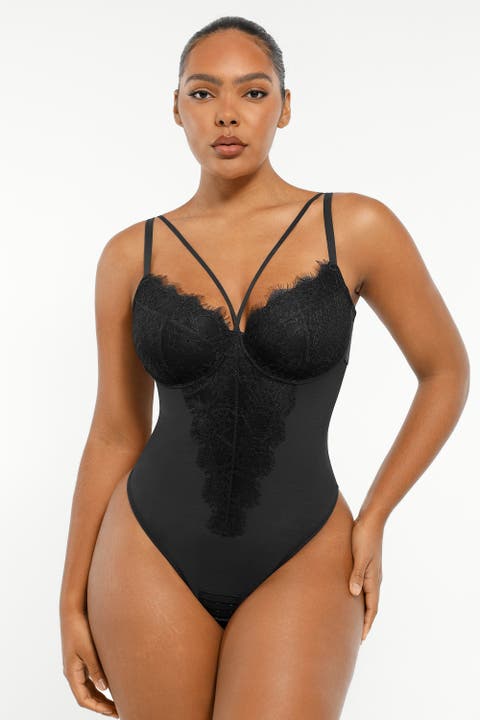 Sheer Lace Mesh Bodysuit with Shaping