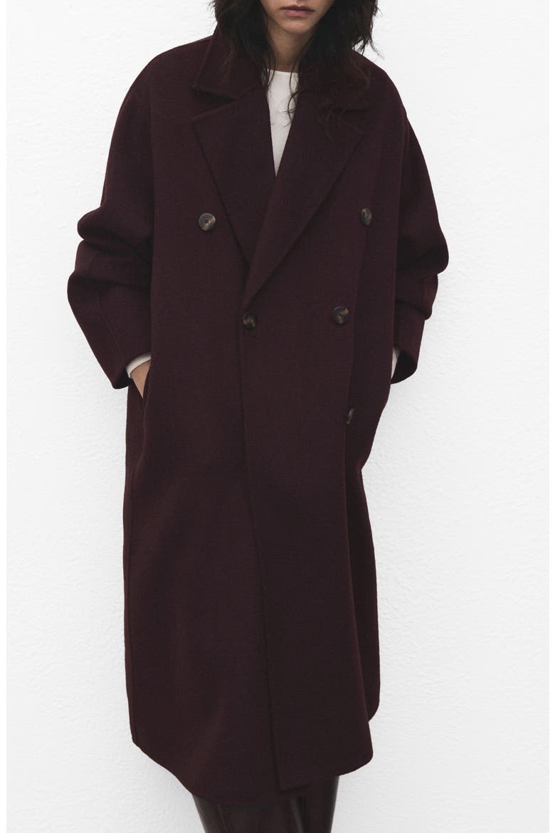 Picarol Double Breasted Wool Blend Coat, Main, color, WINE
