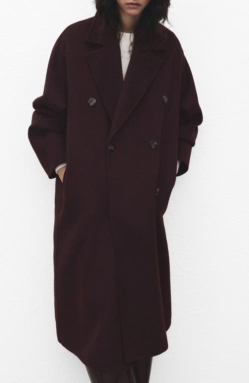Mango Picarol Double Breasted Wool Blend Coat In Burgundy