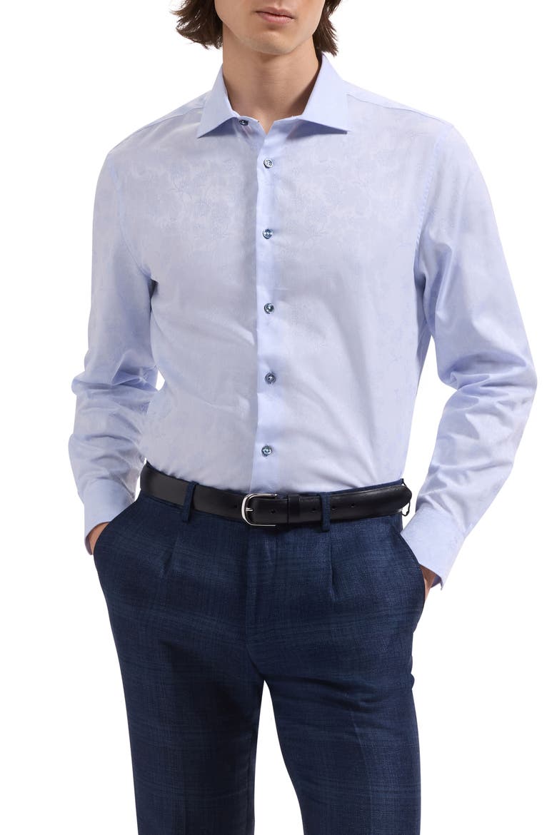Axel Shaped Fit Floral Jacquard Button-Up Shirt, Main, color, SKY