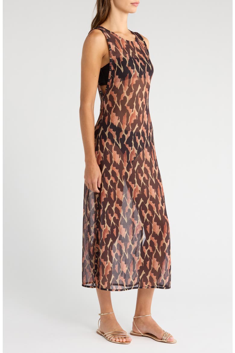 Camu Twist Mesh Cover-Up Dress, Alternate, color, MULTI BROWN