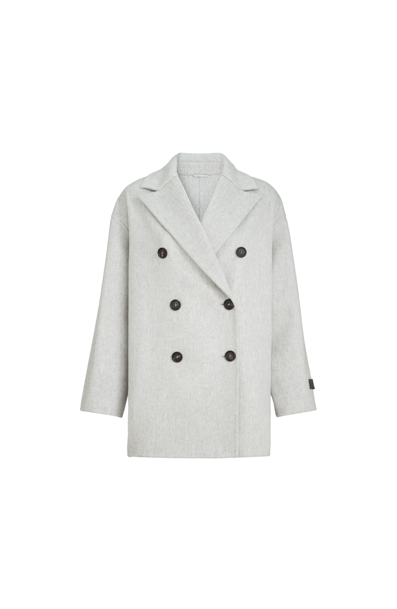 Brunello Cucinelli Cashmere double beaver cloth pea coat, Alternate, color, Light Grey