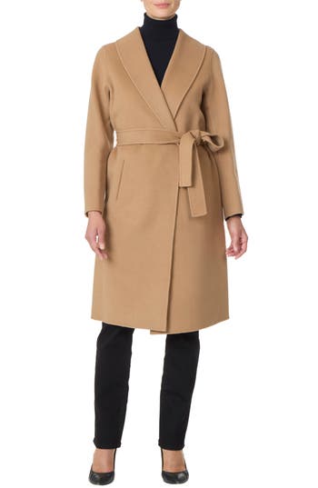 Bruno Magli Double Face Wool Blend Coat In Brown