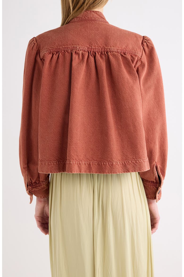 Swing Crop Denim Jacket, Alternate, color, CRIMSON BROWN