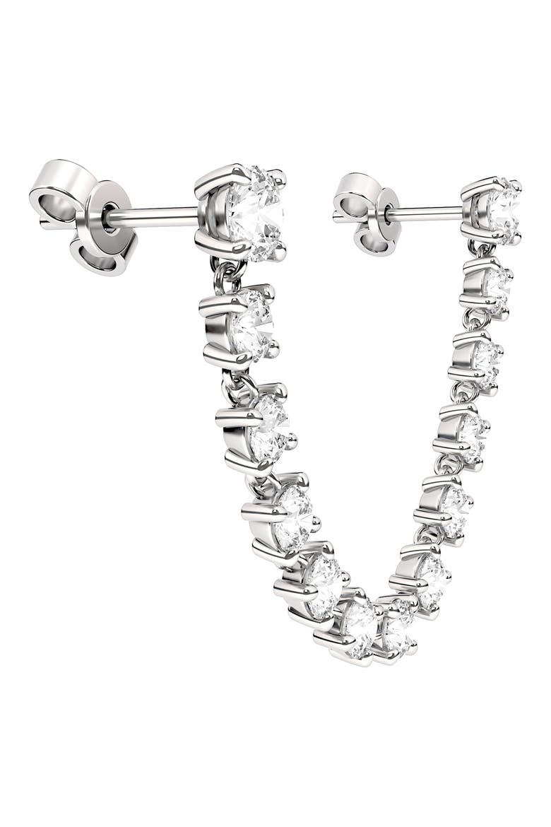 Lab Created Diamond Rope Chain Single Earring with Two Round Studs, Alternate, color, 18K WHITE GOLD