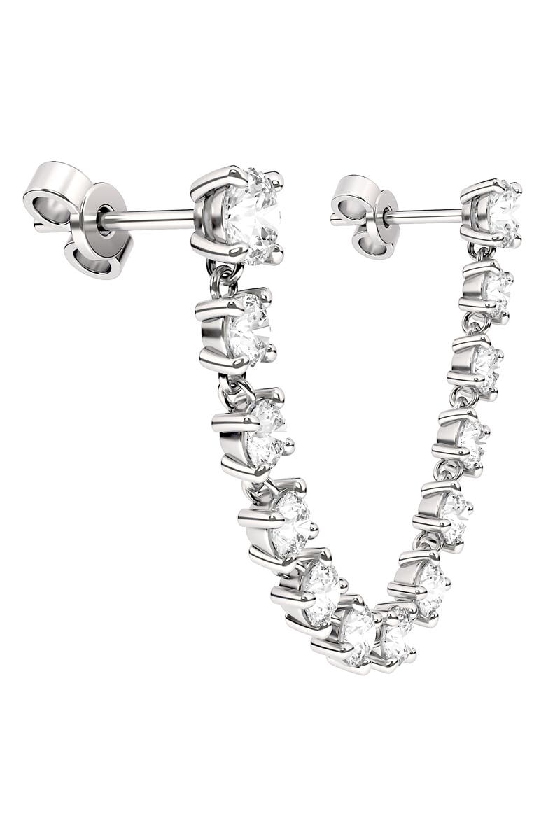 HauteCarat Lab Created Diamond Rope Chain Single Earring with Two Round Studs, Alternate, color, 18K White Gold